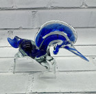 Vintage Hand Blown Art Glass Unicorn Figurine Clear Blue Spiral Horn 7 5 