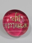 Chi Omega Fridge Magnet Acrylic Small Round Pink Background