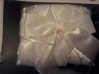 Wilton Wedding Ring Bearer Pillow White Diamond Weave Satin Pearl Pins White Bow