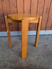 Vintage 70s Wooden Pine Stool Retro Pouf Mid Century