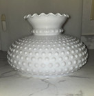 Vintage Milk Glass Crimp Top Hobnail Hurricane Lamp Shade 10  Fitter