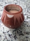 Vintage Signed Mexican Studio Pottery Red Clay Bowl Hand Painted Folk Art