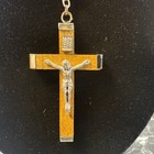 Rosary Vintage Wood Beads Silver Plate Cross Crucifix Rosary