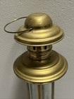 Vtg Early Brass   Etched Glass Panes Hexagon Candle Holder Lantern 18 75   