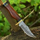 Custom Made Damascus Steel Skinner Knife - Unique Hunting Blade - Wood Handle