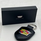 Black Leather Keychain Cadillac Metal Enamel Emblem Key Fob Gift Accessory New