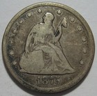   1875-cc Fine  Twenty Cent Piece  Carson City  Low Mintage 133k  Free Shipping