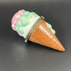 Vintage Porcelain Hinged Trinket Box 4    Ice Cream Cone W  Mini Cone Rare
