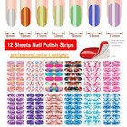  12 Sheets Iridescent Nail Polish Stickers Full Nail Wraps Iridescent Marble