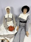 Vtg Handmade Primitive Pilgrim Dolls Folk Art Painted Faces   Shoes 24   