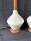 Pair  2  Vintage Mcm Danish Modern Style Ceramic Wood Table Lamps