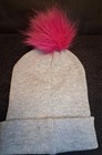 Shopkins Girls Gray pink Knit Acrylic Beanie Pom-pom Stretch One Size
