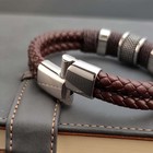 Men s Brown Braided Leather Bracelet With Stainless Steel Foldable Clasp Jewelry