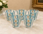 Set Of 5 Vintage Mid Century Modern Turquoise  Gold Cocktail Glasses Asian Motif