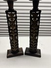 Vintage Hand Carved Wooden Candlesticks Pair 22    Tall Floral Leaf Design Decor