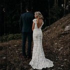 Bohemian Lace Deep V Neck Wedding Dresses Mermaid Backless Plus Size Bridal Gown