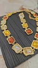 Gold Plated Alloy Necklace Multi Color Simulated Gemstone  Collar Earring Set