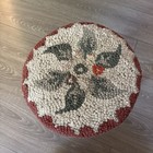 Vintage 12  Round Footstool Ottoman Floral Needlepoint Hooked Rug Cottage Core