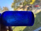 Pair Early Antique 1890 Bromo Seltzer Cobalt Blue  Emerson Drug Co Bottle Cork