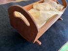 Antique Vintage Celluloid Baby Doll In Wooden Crib  1920s-30s Doll House