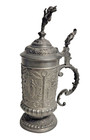 Antique Or Vtg Pewter Figural Lidded 10  Beer Stein Tankard Ornate 3d Relief