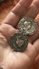 Vintage Antique Victorian Sterling Front Art Nouveau Lady Button Clip Earrings