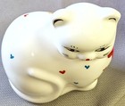 Vintage White Ceramic Cat W  Hearts Piggy Bank By Ron Gordon 4x5 