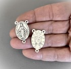 3 Pc Large Miraculous Oval Rosary Center Italy Centerpiece T105 Finish Silver