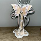 Wedding Toasting Flutes Set 2 Butterfly Champagne Glasses  Beige pale Peach Pink