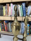 Vtg Federal Style Brass Cast Iron Fireplace Andirons Log Holder Fire Dogs 17   