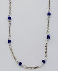 925 Sterling Silver 4 Gram Navy Blue Glass Bead Station Necklace 16   