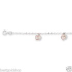 Double Heart Singapore Chain Ankle Bracelet Anklet  Real 14k Rose White Gold 