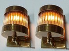 Pair Antique Old Vintage Art Deco Brass   Glass Rod Ship Light Wall Sconces Lamp