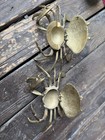 Vintage Solid Brass Crab Ashtray Pair     Hinged Shell Trinket Boxes