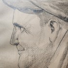 Antique Charcoal Pencil Drawing  Man 1953 Signed Framed Mid-century 