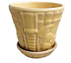 Vintage Morton Pottery Yellow Basketweave Planter Flower Pot With Saucer Usa