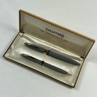 Vintage Sheaffer Snorkel Fountain Pen   Pencil White Dot Set Gray Gold Case