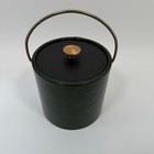Vintage Mid-century Ice Bucket Green Vinyl Brass Handle Mcm Barware
