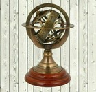 8 astrolabe Rotating Sphere Antique Brass Armillary Engrave Globe Wooden Base