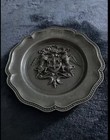Antique Spain Shield  Pewter Plate Embossed With Crown And  Two Flying Dragons