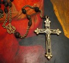 Antique Nun Or Priest Rosary With Wooden Beads Silvered Center Medal   Crucifix