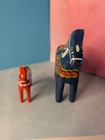Vintage Swedish Dala Horse Lot Pair Blue   Red Orange Wood Folk Art Nusnas Mora