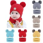 Toddler Kids Baby Boy Girl Fur Pom Hat Winter Warm Knit Bobble Beanie Cap Scarf