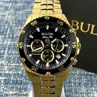 Bulova Marine Star 98b406 Black Dial Gold Strap Quartz Men s Watch