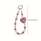 Pink Sparkling Rhinestone Beaded Heart Crystal Love Phone Bag Charm Strap   