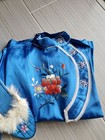 1940s Vintage Japanese Silk Pajama Set Embroidery Slippers Box Blue Collectible