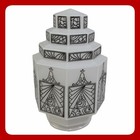 Vtg Art Deco Milk Glass Skyscraper Light Shade White Black Geometric 4in Fitter