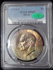            1974-s Eisenhower Silver Dollar Pcgs Ms67 Cac    Rainbow Toned              
