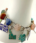 Vintage 1950s Usa Map States Charm Bracelet Travel Souvenir Gemstone And Enamel