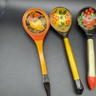 Vintage Russian Khokhloma Hand Painted Wooden Spoons - Set Of 4 Traditional Art